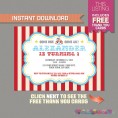 Circus / Carnival Party Invitation with FREE Thank you Card (Red and Yellow)