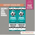 Girl Soccer Party Ticket Invitation with FREE Thank you Card! (Teal) 