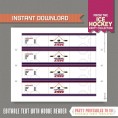 Ice Hockey Party Printable Birthday Bottle Labels / Napkin Rings 