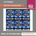 Rockstar Party Backstage Pass printable Insert (Blue)