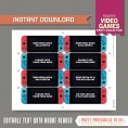 Video Game Party Food Label / Video Game Party Place Cards (Red)