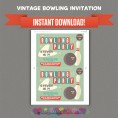 Vintage Bowling Birthday Party Printable Invitation with FREE Thank you Card 