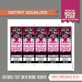 Rockstar Party Ticket Invitation (Pink) with FREE Thank you Card! 
