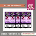 Rockstar Party Ticket Invitation (Purple) with FREE Thank you Card! 