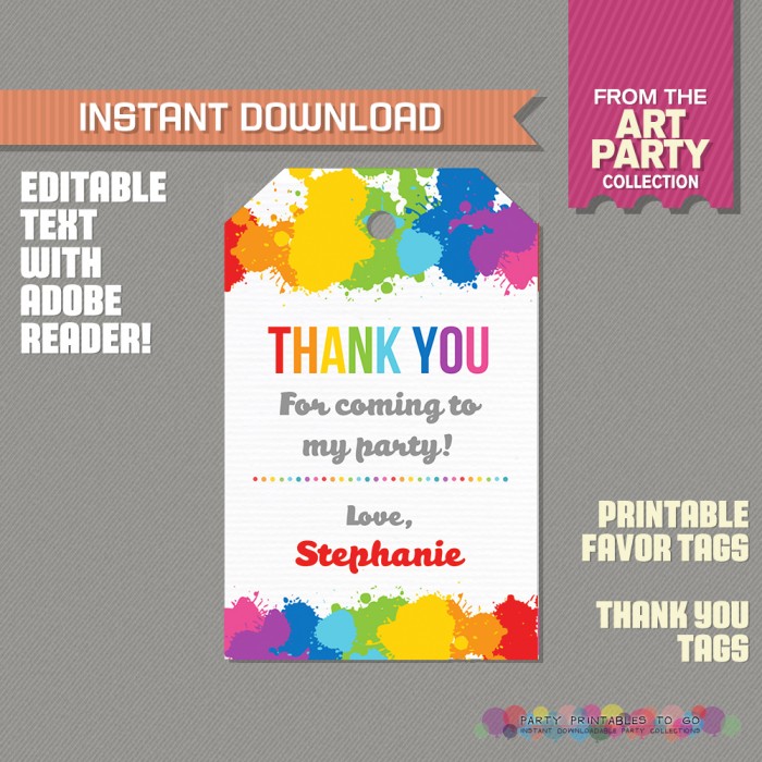 Art Party Favor Tag Art Party Thank You Tag Art Birthday Art