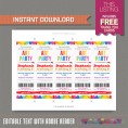 Art Party Ticket Invitation with FREE Thank you Cards