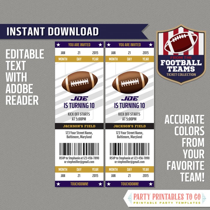 Baltimore Ravens Football Ticket Invitation Template (Purple and