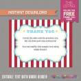 Circus / Carnival Party Invitation with FREE Thank you Card (Red and Yellow)