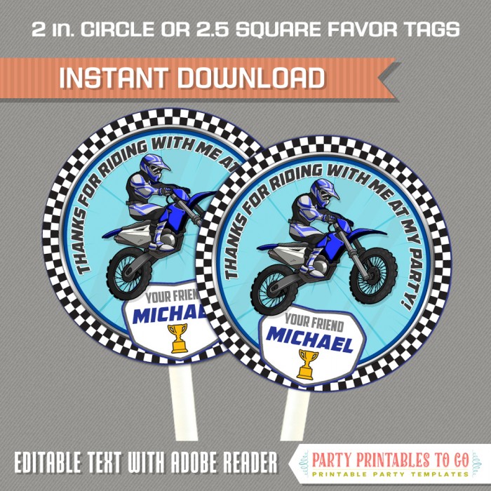Dirt Bike Party Favor Tags (Blue) 