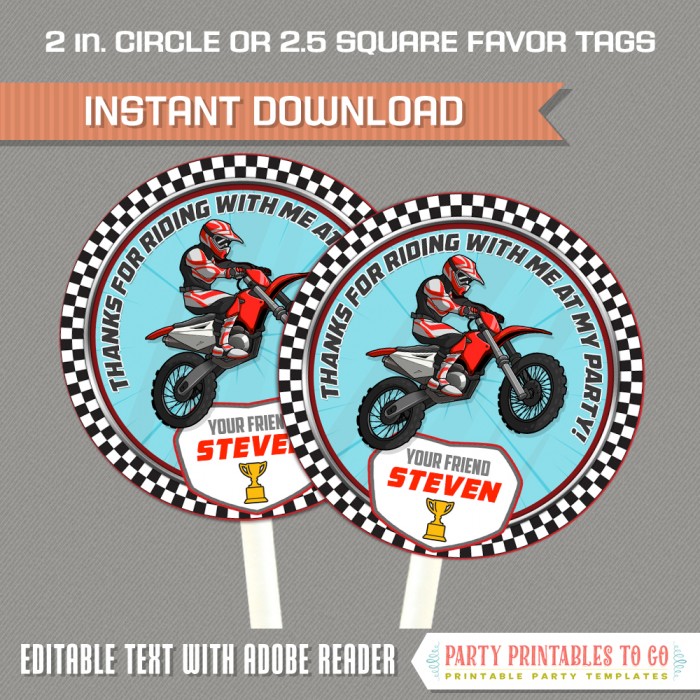 Dirt Bike Party Favor Tags (Red) 