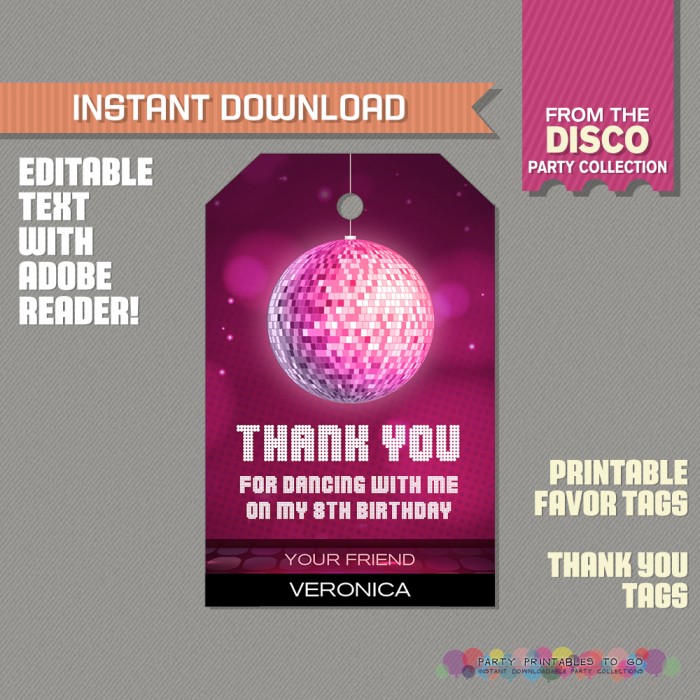 Disco Party Favor Tags / Disco Thank you Tag 