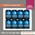Disco Party Favor Tags / Disco Thank you Tag  (Blue)