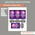 Disco Party Ticket Invitation with FREE Thank you Card! (Purple) 