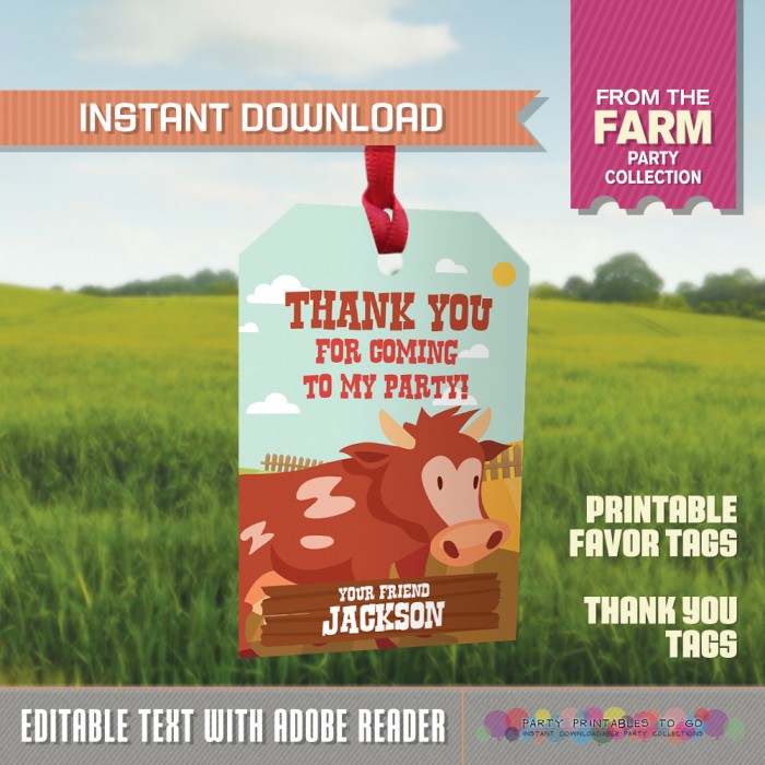 Barnyard Farm Party Hanging Favor Tag / Farm Thank you Tag