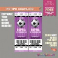 Girl Soccer Party Ticket Invitation with FREE Thank you Card! 