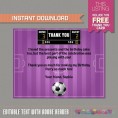 Girl Soccer Party Ticket Invitation with FREE Thank you Card! 