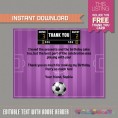 Girl Soccer Party Ticket Invitation with FREE Thank you Card! 