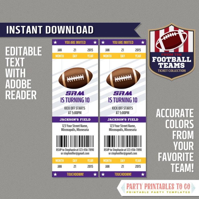 Minnesota Vikings Football Ticket Invitation Template (Purple and Gold