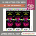 Neon Glow Party VIP Pass Invitations 