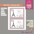 Paris Postcard Invitation with FREE Thank you Card
