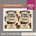 Reptile Party Invitation with FREE Thank you Card! (with Crocodile) 