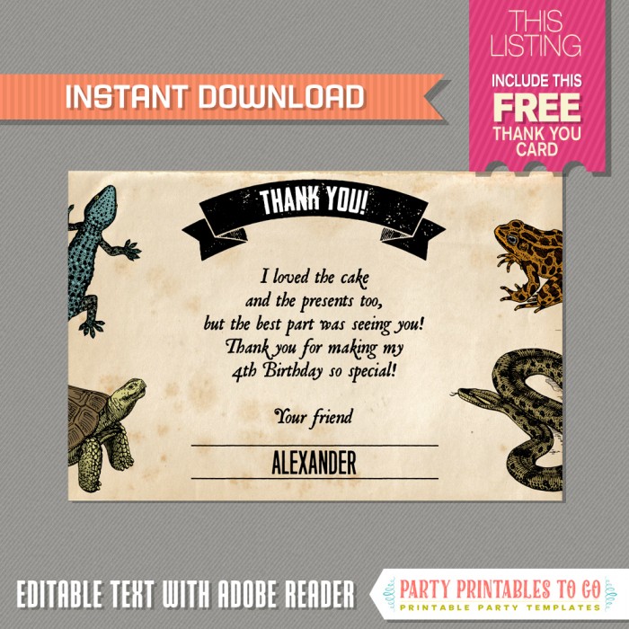 Reptile Party Invitation With Free Thank You Card Instant Download Amphibians Invitation Reptile Birthday Reptiles Party Decoration
