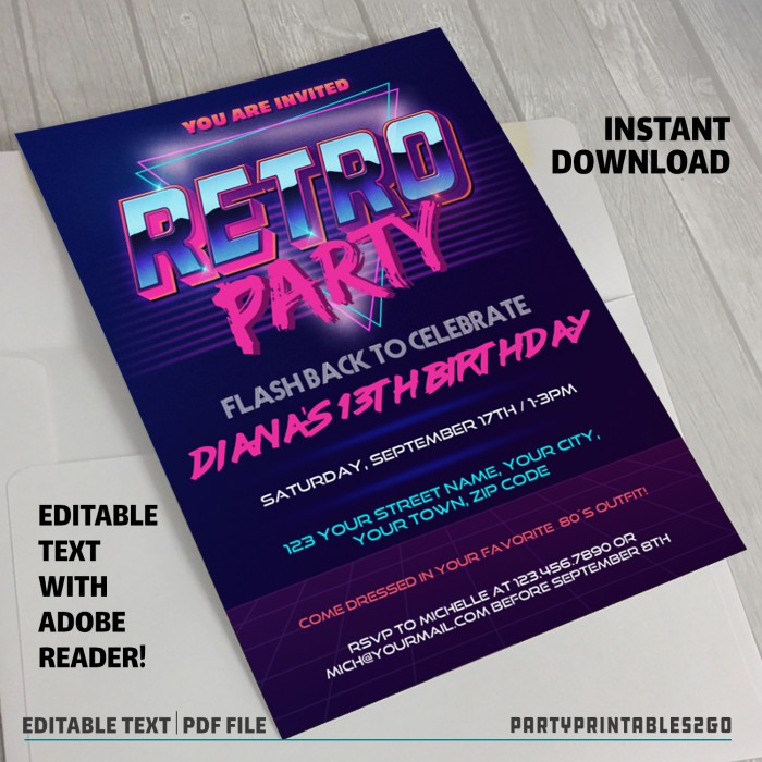 Retro Invitation 80s Party Eighties Invitation Edit and print