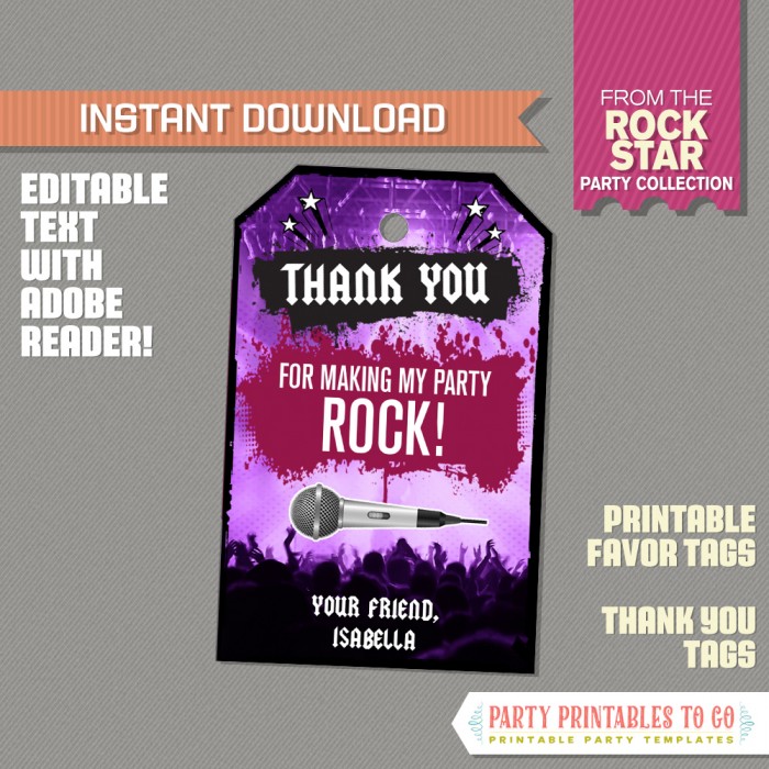 Rockstar Party Favor Tags / Rockstar Thank you Tag (Purple)