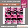Rockstar Birthday Party VIP Pass Invitations - Front and Back