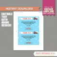 Vintage Airplane Party Invitation with FREE Thank you Card! 