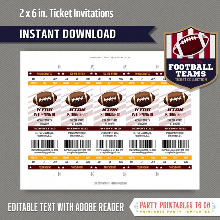 Washington Redskins Football Ticket Style Sports Party Invitations 