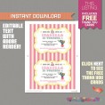 Circus / Carnival Party Invitation with FREE Thank you Card (Pink and Yellow)